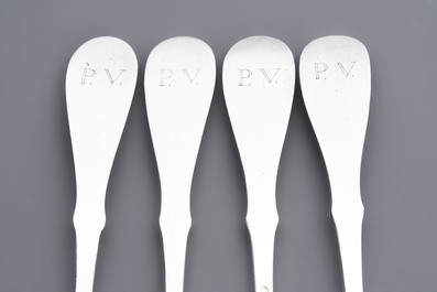 Two sets of silver spoons and forks, Bruges, dated (17)94