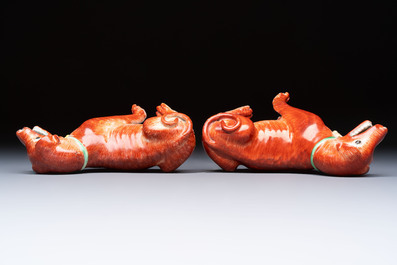 A pair of Chinese polychrome export models of dogs, Qianlong