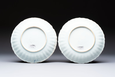 Two Chinese Imari-style plates and a dish with figural design, Kangxi