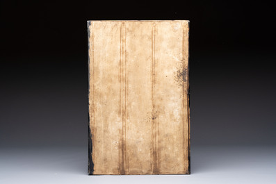 A Chinese famille verte 'Ma Yue Tan Xi 馬躍檀溪' plaque, 19th C.
