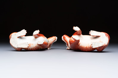 A pair of Chinese polychrome export models of dogs, Qianlong