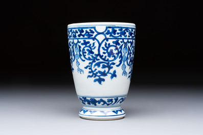 A Chinese blue and white beaker after a European silver model, lingzhi mark, Kangxi