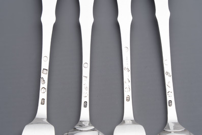 Two sets of silver spoons and forks, Bruges, dated (17)94