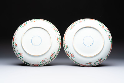 A pair of Chinese famille verte 'Bird Among Flowering Branches' dishes, Kangxi