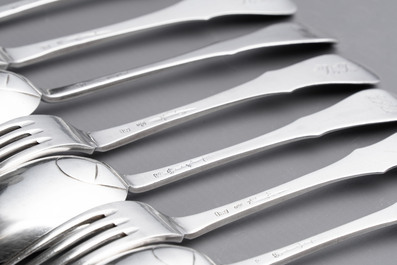 Four sets of silver spoons and forks, Ghent, dated (17)90