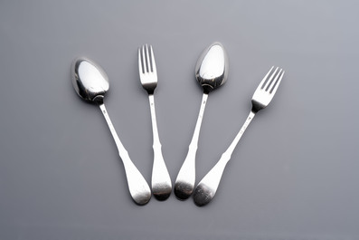 Two sets of silver spoons and forks, Bruges, dated (17)94