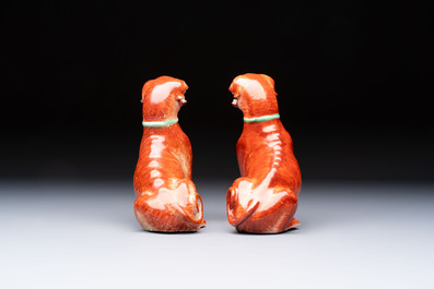 A pair of Chinese polychrome export models of dogs, Qianlong