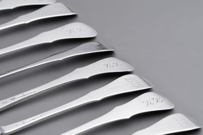 Four sets of silver spoons and forks, Ghent, dated (17)90