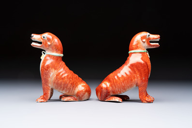 A pair of Chinese polychrome export models of dogs, Qianlong