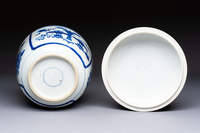 A Chinese blue and white 'Antiquities' bowl and cover, Kangxi