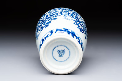 A Chinese blue and white beaker after a European silver model, lingzhi mark, Kangxi