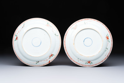 A pair of Chinese famille verte 'Birds Among Flowering Branches' plates, Kangxi