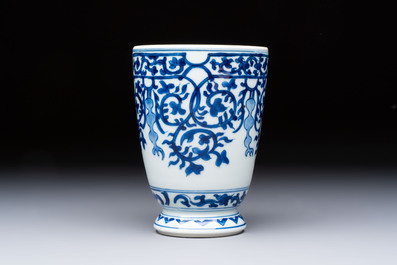 A Chinese blue and white beaker after a European silver model, lingzhi mark, Kangxi