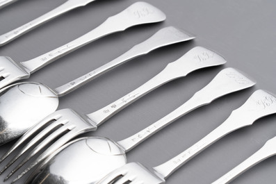 Four sets of silver spoons and forks, Ghent, dated (17)90