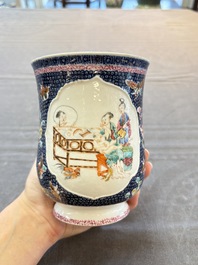 A Chinese Canton famille rose tankard with figural design, Qianlong