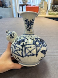 A Japanese blue and white kendi with a garden scene, Edo, early 18th C.