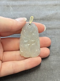 Four Chinese gold- and silver-mounted jadeite pendants, 19/20th C.