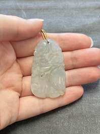 Four Chinese gold- and silver-mounted jadeite pendants, 19/20th C.