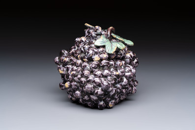 A polychrome Dutch Delft 'Bunch of Grapes' tureen and cover, 18th C.