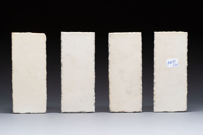 A set of four Chinese famille rose 'Landscape' plaques mounted in a wooden frame, signed Wang Yunquan 王雲泉, together with four plaques, 20th C.