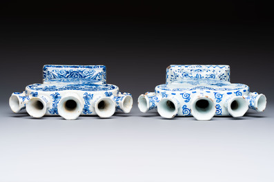 Two blue and white Dutch Delft heart-shaped tulip vases, 19th C.