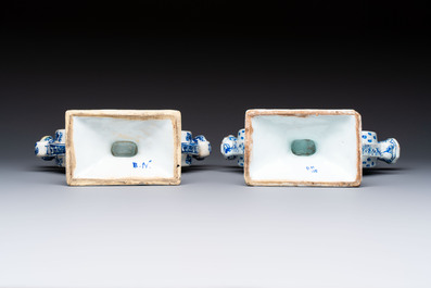 Two blue and white Dutch Delft heart-shaped tulip vases, 19th C.