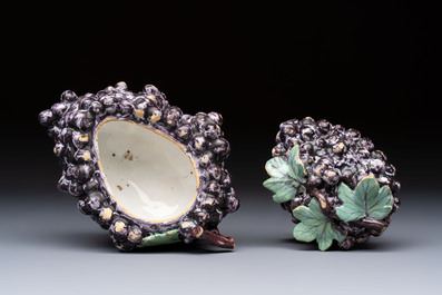 A polychrome Dutch Delft 'Bunch of Grapes' tureen and cover, 18th C.