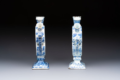Two blue and white Dutch Delft heart-shaped tulip vases, 19th C.