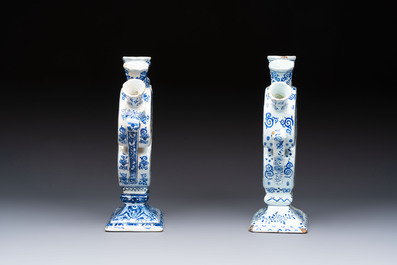 Two blue and white Dutch Delft heart-shaped tulip vases, 19th C.