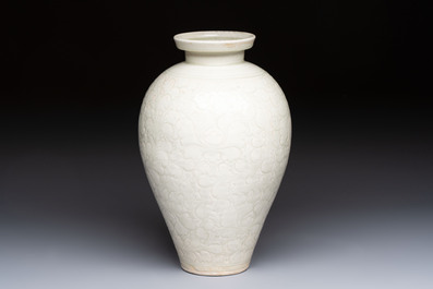 A Chinese qingbai 'Meiping' vase with incised floral design, Yuan or later