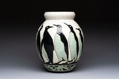 A fine Charles Catteau for Boch K&eacute;ramis 'Penguin' vase, early 20th C.