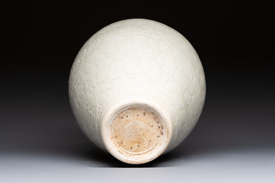 A Chinese qingbai 'Meiping' vase with incised floral design, Yuan or later