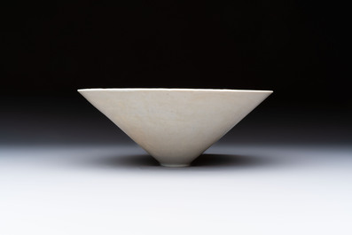 A fine Chinese qingbai conical bowl with incised floral design, Song