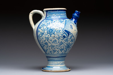 A fine blue and white Antwerp maiolica wet drug jar, 16th C.