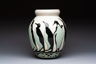 A fine Charles Catteau for Boch K&eacute;ramis 'Penguin' vase, early 20th C.