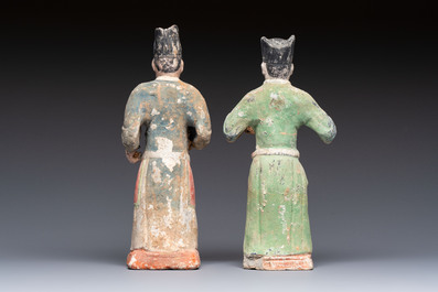 Three Chinese polychrome pottery figures, Sui/Ming