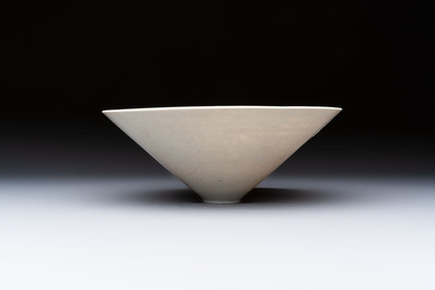 A fine Chinese qingbai conical bowl with incised floral design, Song