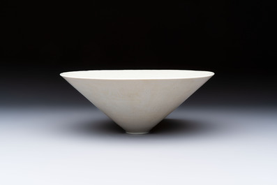 A fine Chinese qingbai conical bowl with incised floral design, Song