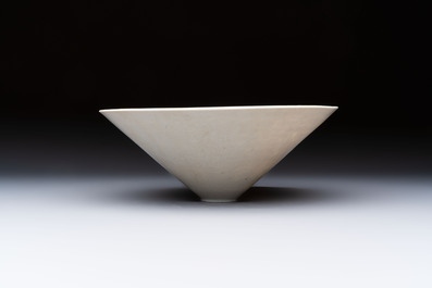 A fine Chinese qingbai conical bowl with incised floral design, Song