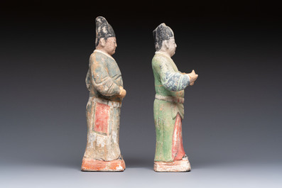 Three Chinese polychrome pottery figures, Sui/Ming