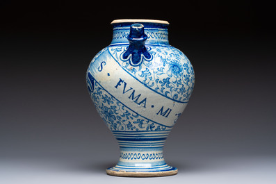 A fine blue and white Antwerp maiolica wet drug jar, 16th C.