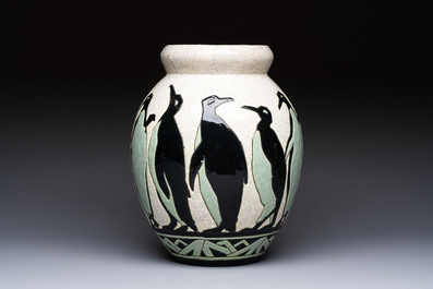 A fine Charles Catteau for Boch K&eacute;ramis 'Penguin' vase, early 20th C.