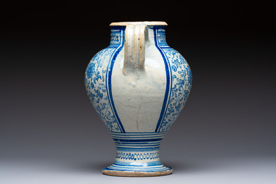 A fine blue and white Antwerp maiolica wet drug jar, 16th C.