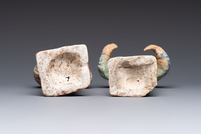 Three Chinese polychrome pottery figures, Sui/Ming
