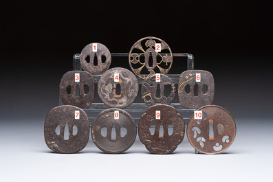 A varied collection of ten Japanese iron tsuba, Edo