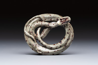 A French faience model of a snake, probably Saint-Honor&eacute;-Les-Bains, 19th C.