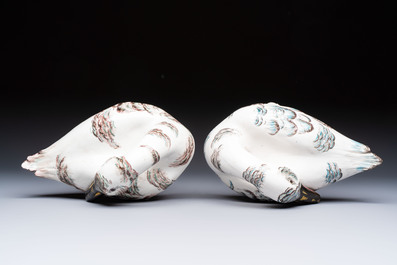 A pair of polychrome Italian faience goose-form tureens and covers, Bassano del Grappa, 19th C.