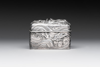 A fine Japanese silver 'Dragon' box, 19th C.