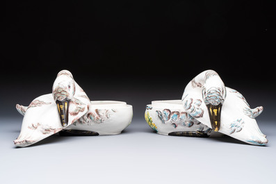 A pair of polychrome Italian faience goose-form tureens and covers, Bassano del Grappa, 19th C.