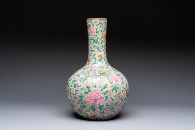 A Chinese famille rose mille-fleurs vase, Qianlong mark, Republic